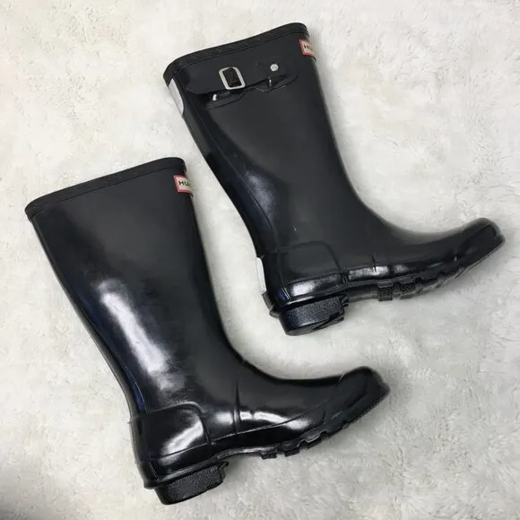 Hunter Kids Black Glossy Tall Rain Boots Size 3 M / 4 F