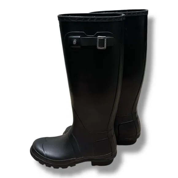 Hunter Original Black Tall Matte Rubber Buckle Rain Boots Women’s Size 5