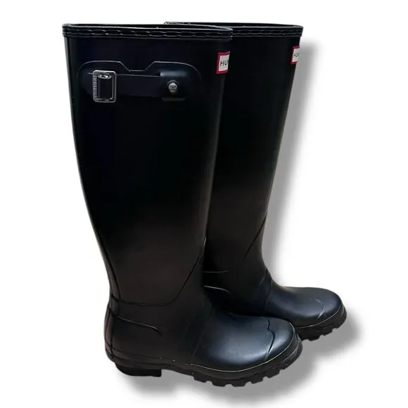 Hunter Original Black Tall Matte Rubber Buckle Rain Boots Women’s Size 5