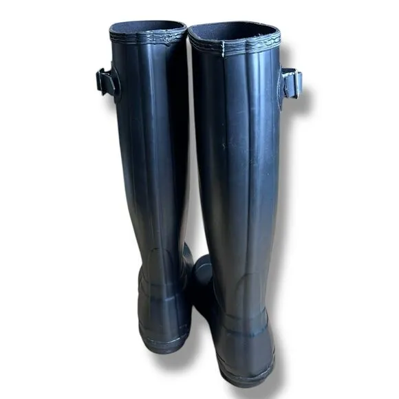 Hunter Original Black Tall Matte Rubber Buckle Rain Boots Women’s Size 5