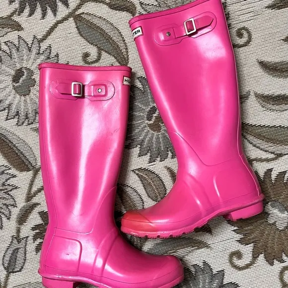 Hunter Original Gloss Tall Rain Boots Pink 9 8M 9W