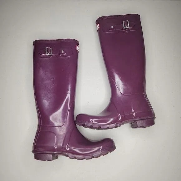 Hunter Original Gloss Tall Rubber Wellington Rain Boots Womens Size 6 EUR 37