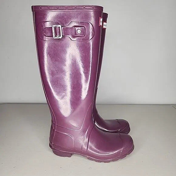 Hunter Original Gloss Tall Rubber Wellington Rain Boots Womens Size 6 EUR 37