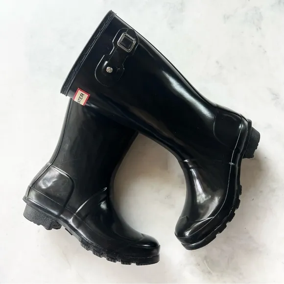 Hunter Original Glossy Black Rain Boots ~ Sz 4
