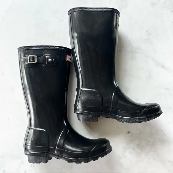 Hunter Original Glossy Black Rain Boots ~ Sz 4