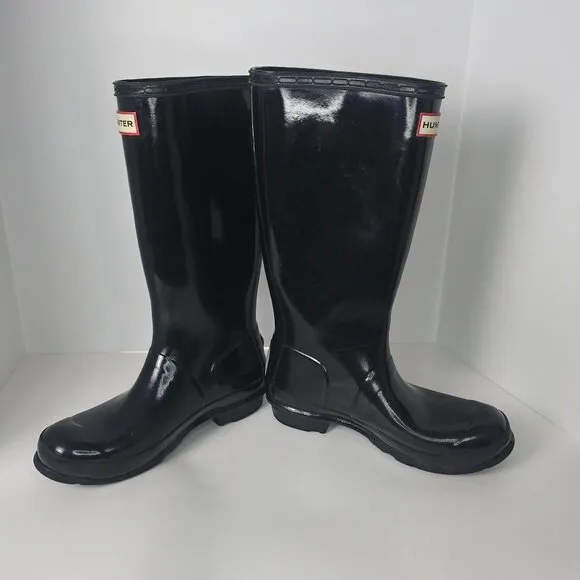 Hunter Original Tall Gloss Rain Boots  Black Size 37/5 VGUC