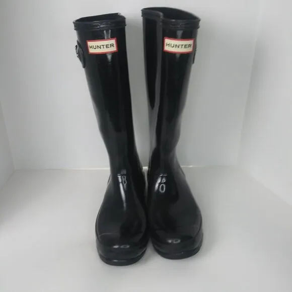 Hunter Original Tall Gloss Rain Boots  Black Size 37/5 VGUC