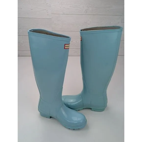 Hunter Pale Mint Original Gloss Tall Rain Boots Size 5 New with Box