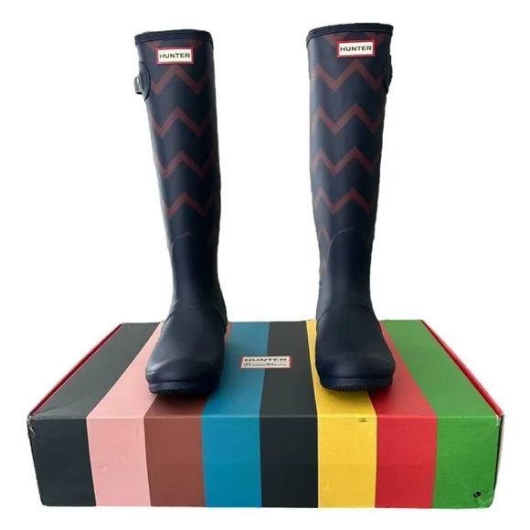Hunter Rain Boots Rowing Blazers X Hunter Zig Zag Ultra Tall Knee High Chevron