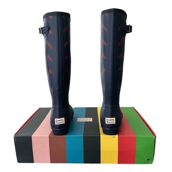 Hunter Rain Boots Rowing Blazers X Hunter Zig Zag Ultra Tall Knee High Chevron