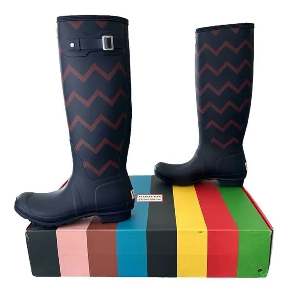 Hunter Rain Boots Rowing Blazers X Hunter Zig Zag Ultra Tall Knee High Chevron