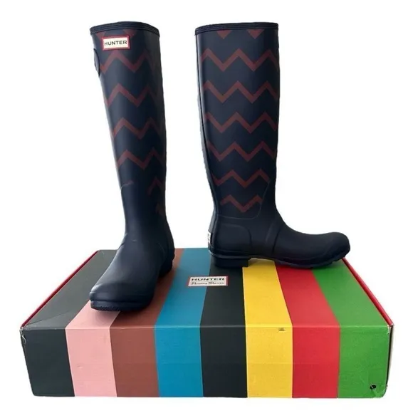 Hunter Rain Boots Rowing Blazers X Hunter Zig Zag Ultra Tall Knee High Chevron