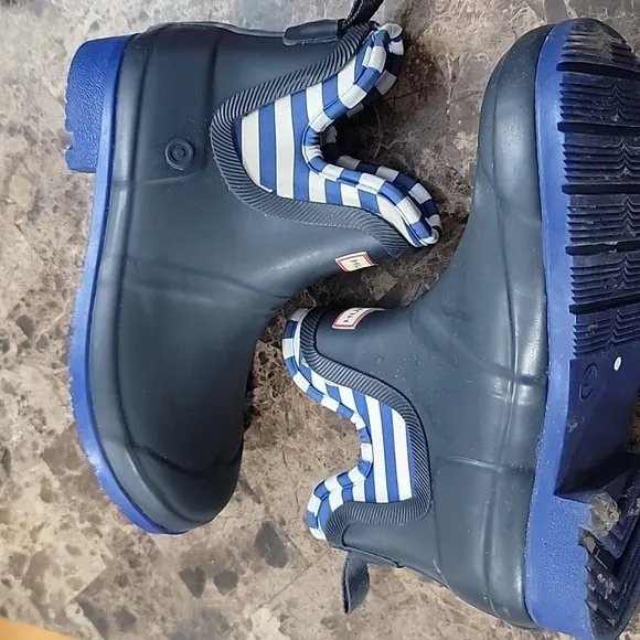 Hunter Striped Blue Ankle Boots Size 4 Boys