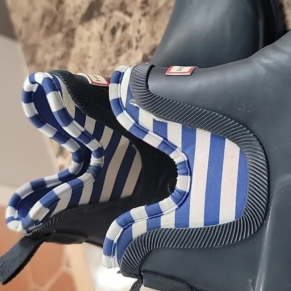 Hunter Striped Blue Ankle Boots Size 4 Boys