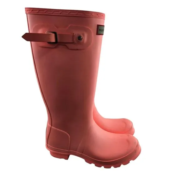 Hunter Tall Rain Boots Girls 6 Boys 5 Wellies Pink Orange Preppy Knee High Logo