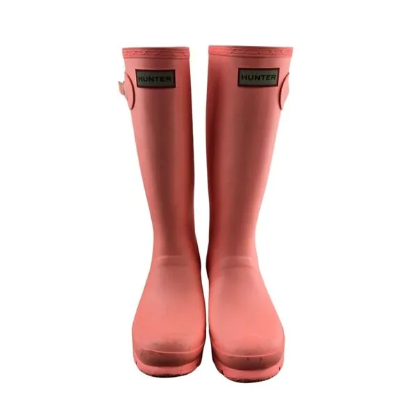 Hunter Tall Rain Boots Girls 6 Boys 5 Wellies Pink Orange Preppy Knee High Logo
