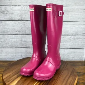 Hunter Women's Original Tall Gloss Rain Boots Magenta Pink Shoe Size 6