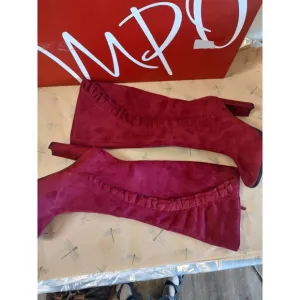 Impo Red Suede Tall Boots Ruffle Size 8.5 New In Box Red