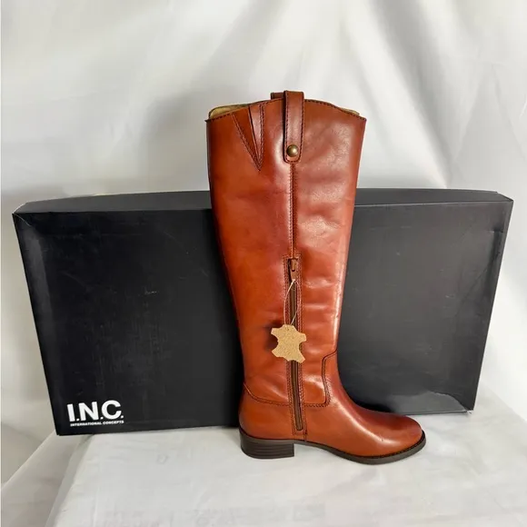 INC International Concepts Brown Over the Knee‎ Boots with Gold Hardware