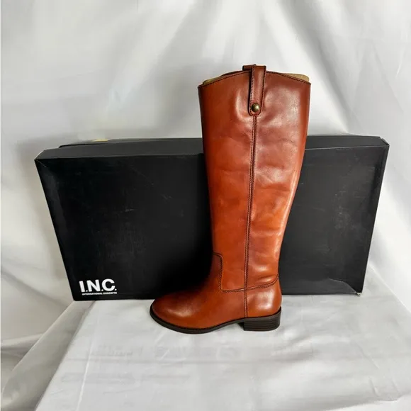 INC International Concepts Brown Over the Knee‎ Boots with Gold Hardware