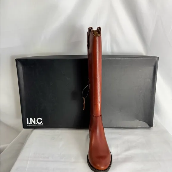 INC International Concepts Brown Over the Knee‎ Boots with Gold Hardware