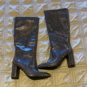 INC International Concepts PAITON 2 Tall Rhinestone Boots PEWTER