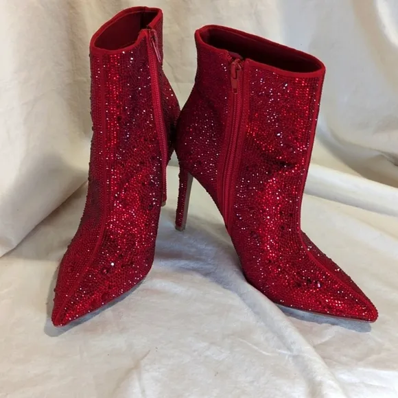 INC Reisa Womens RED Pointed Toe Sparkle Ankle Boots size 5.5