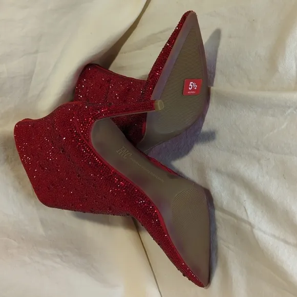 INC Reisa Womens RED Pointed Toe Sparkle Ankle Boots size 5.5