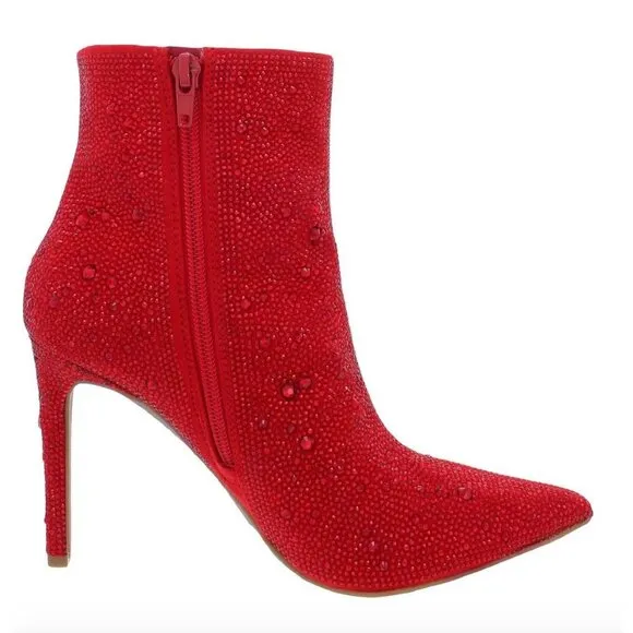 INC Reisa Womens RED Pointed Toe Sparkle Ankle Boots size 5.5
