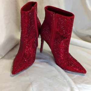 INC Reisa Womens RED Pointed Toe Sparkle Ankle Boots size 5.5