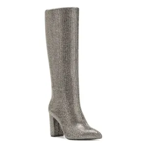 INC Womens Silver Rhinestone Pointed Toe Block Heel Zip-Up Heeled Boots 5