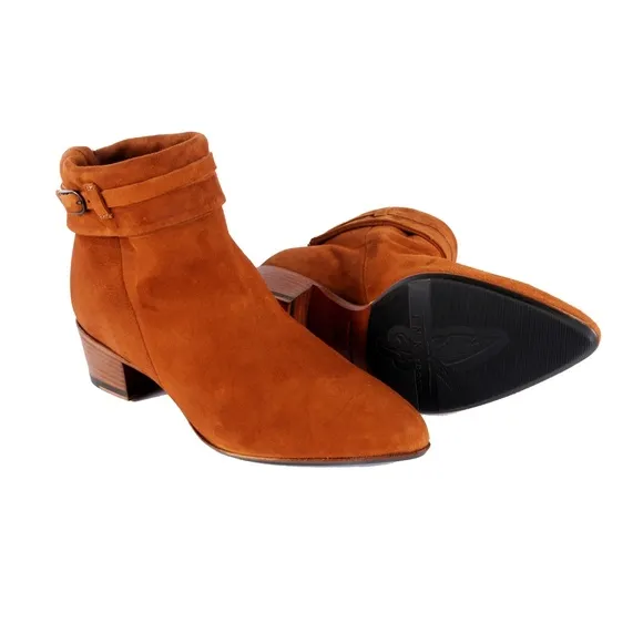 Ink ankle Ankle boots in brown suede with buckle a