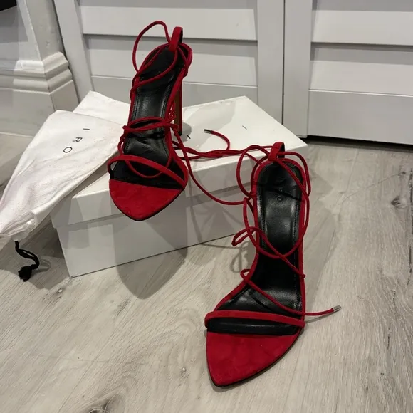 IRO NWT Strappy Sexy Red Suede Heel Sandals with Dust Bag and box.