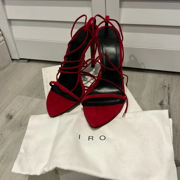IRO NWT Strappy Sexy Red Suede Heel Sandals with Dust Bag and box.