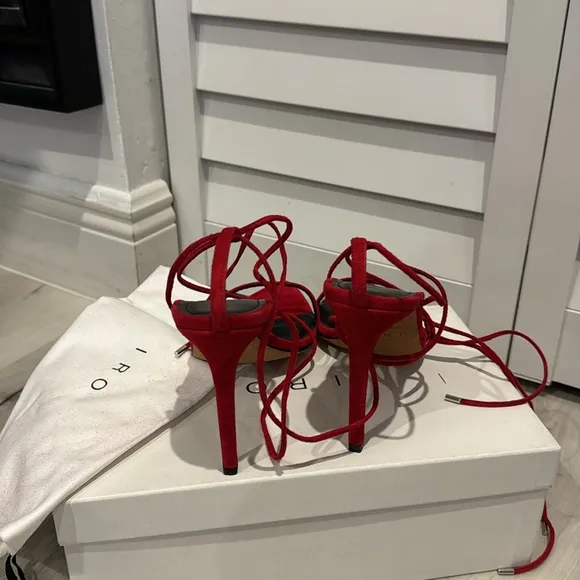 IRO NWT Strappy Sexy Red Suede Heel Sandals with Dust Bag and box.