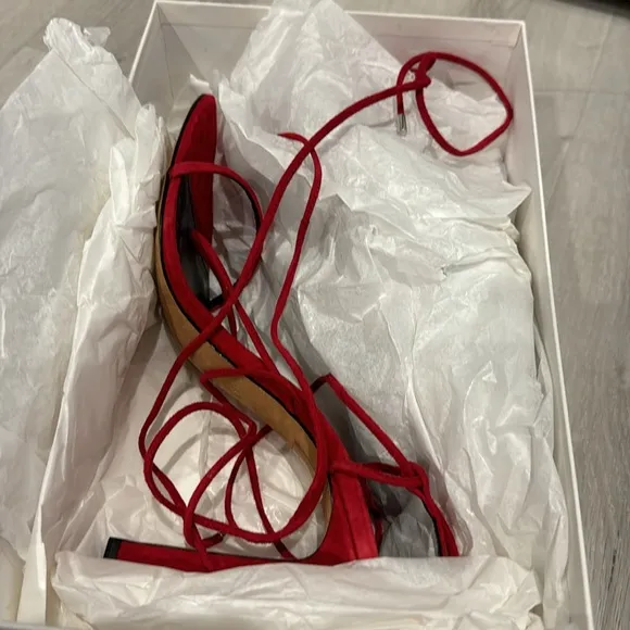 IRO NWT Strappy Sexy Red Suede Heel Sandals with Dust Bag and box.
