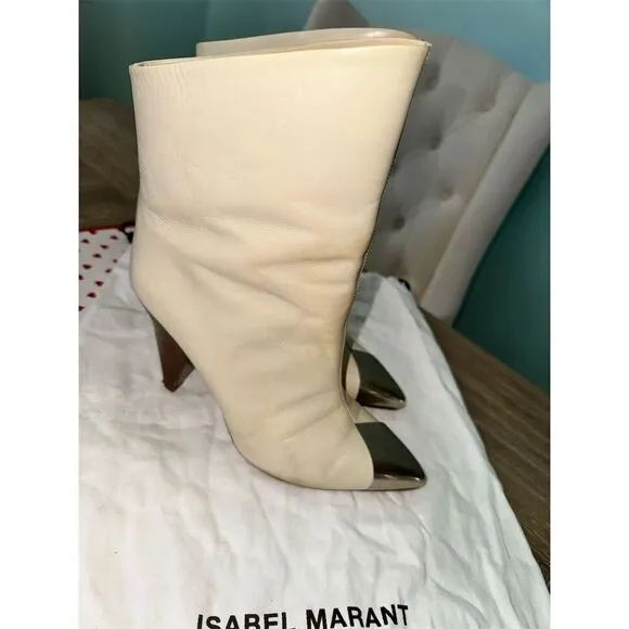 Isabel Marant Lapio Women's White Leather Ankle Boots Size 8.5