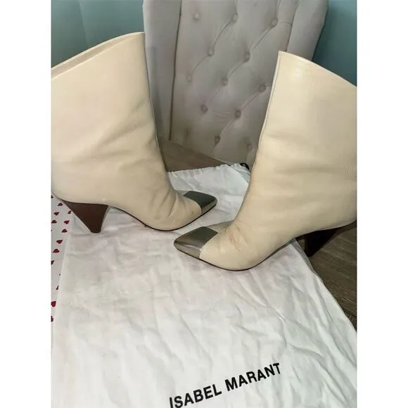 Isabel Marant Lapio Women's White Leather Ankle Boots Size 8.5