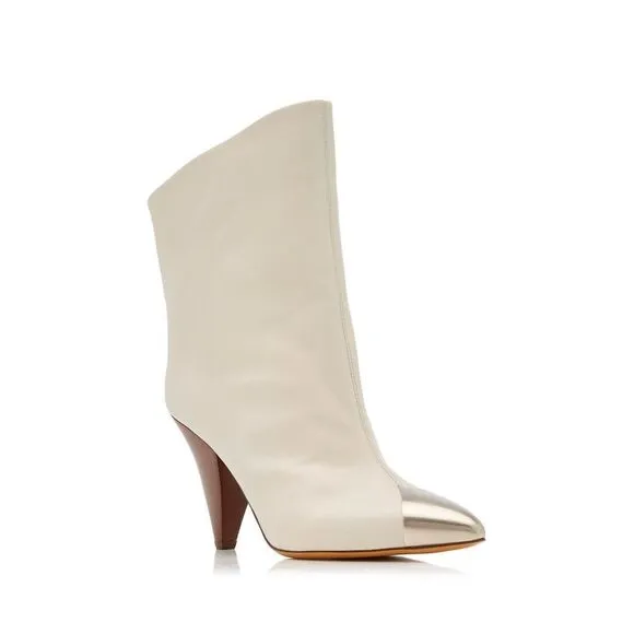 Isabel Marant Lapio Women's White Leather Ankle Boots Size 8.5