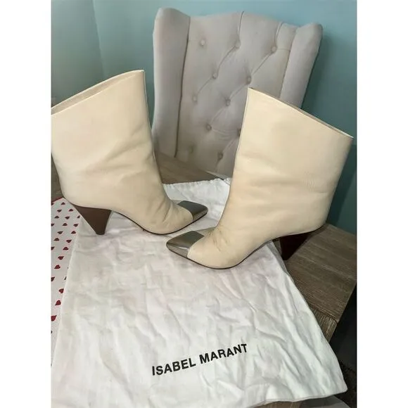 Isabel Marant Lapio Women's White Leather Ankle Boots Size 8.5
