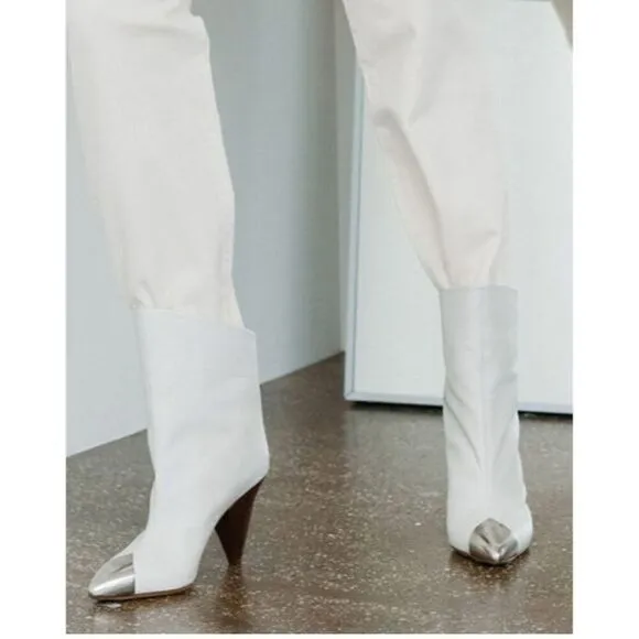 Isabel Marant Lapio Women's White Leather Ankle Boots Size 8.5