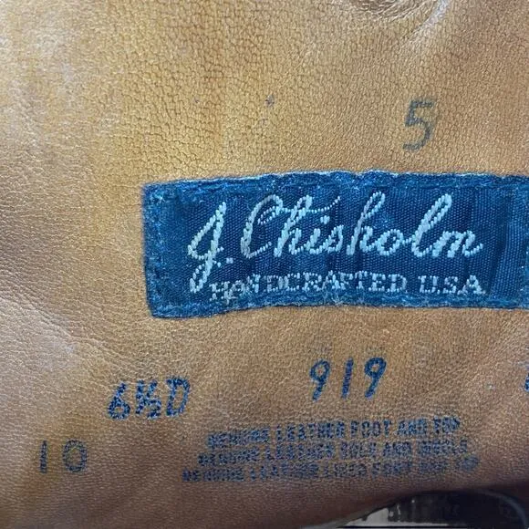 J. Chisholm Mens Brown Leather Western Cowboy Boot Size US 6.5 D