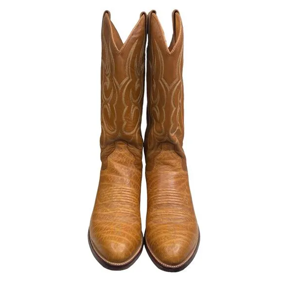 J. Chisholm Mens Brown Leather Western Cowboy Boot Size US 6.5 D