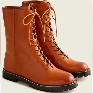 J Crew Gwen lug-sole leather lace-up tall shaft boots 10.5