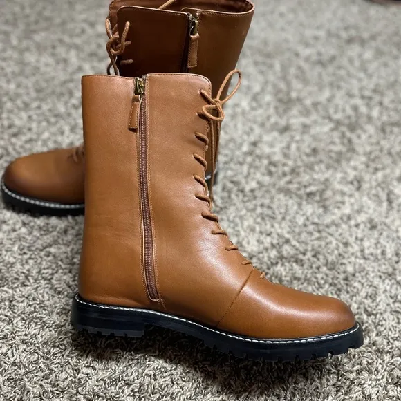 J Crew Gwen lug-sole leather lace-up tall shaft boots 10.5