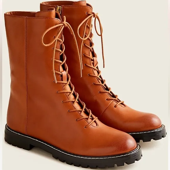 J Crew Gwen lug-sole leather lace-up tall shaft boots 10.5