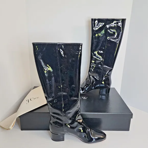 J. Crew Italian Black Patent Leather Boots Women's SZ 9 - #BM706 - New in Box!