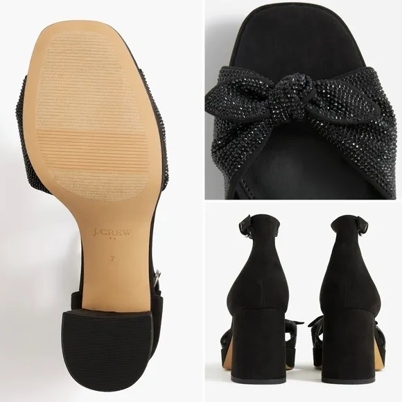 J. Crew Rhinestone Bow Platform Heels Glass Upper Rubber Sole with Flocking