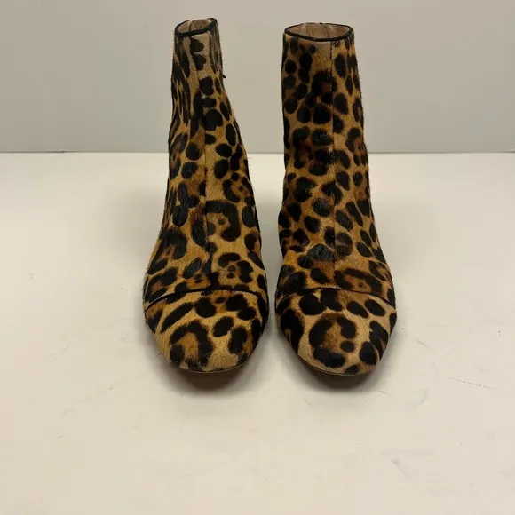 J Crew Roxie Captoe Leopard Print Ankle Boots Calfhair women’s size 7.5