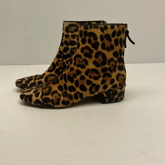 J Crew Roxie Captoe Leopard Print Ankle Boots Calfhair women’s size 7.5
